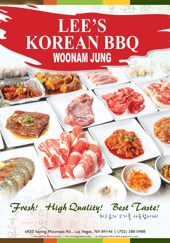 Lee's Korean BBQ menu flyer, page 1